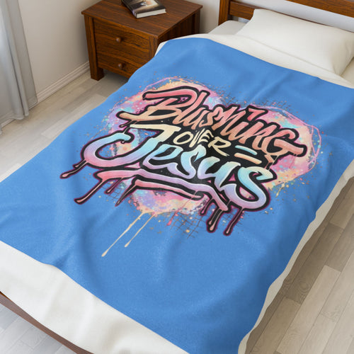 Blushing Over Jesus Velveteen Plush Blanket — Pastel Heart Christian Throw
