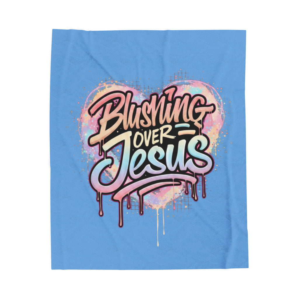 Blushing Over Jesus Velveteen Plush Blanket — Pastel Heart Christian Throw