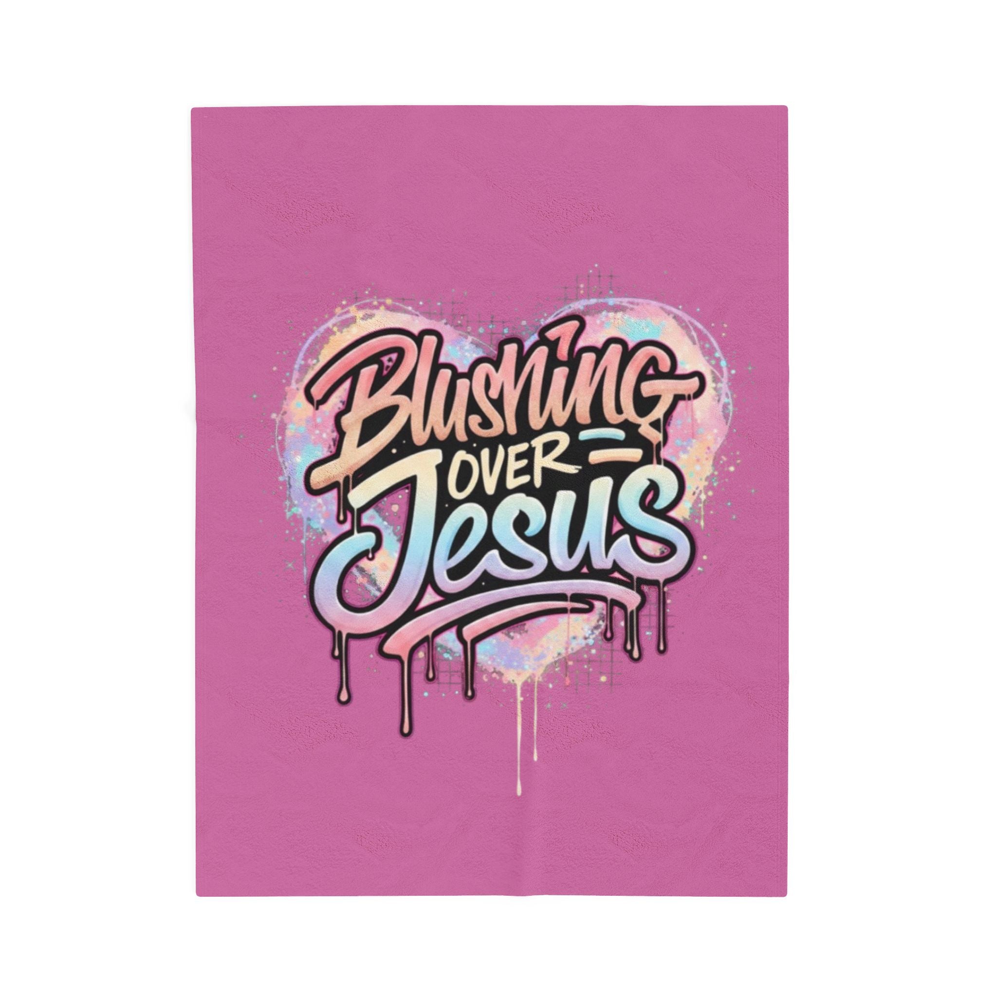 Blushing Over Jesus Velveteen Plush Blanket — Pastel Heart Christian Throw