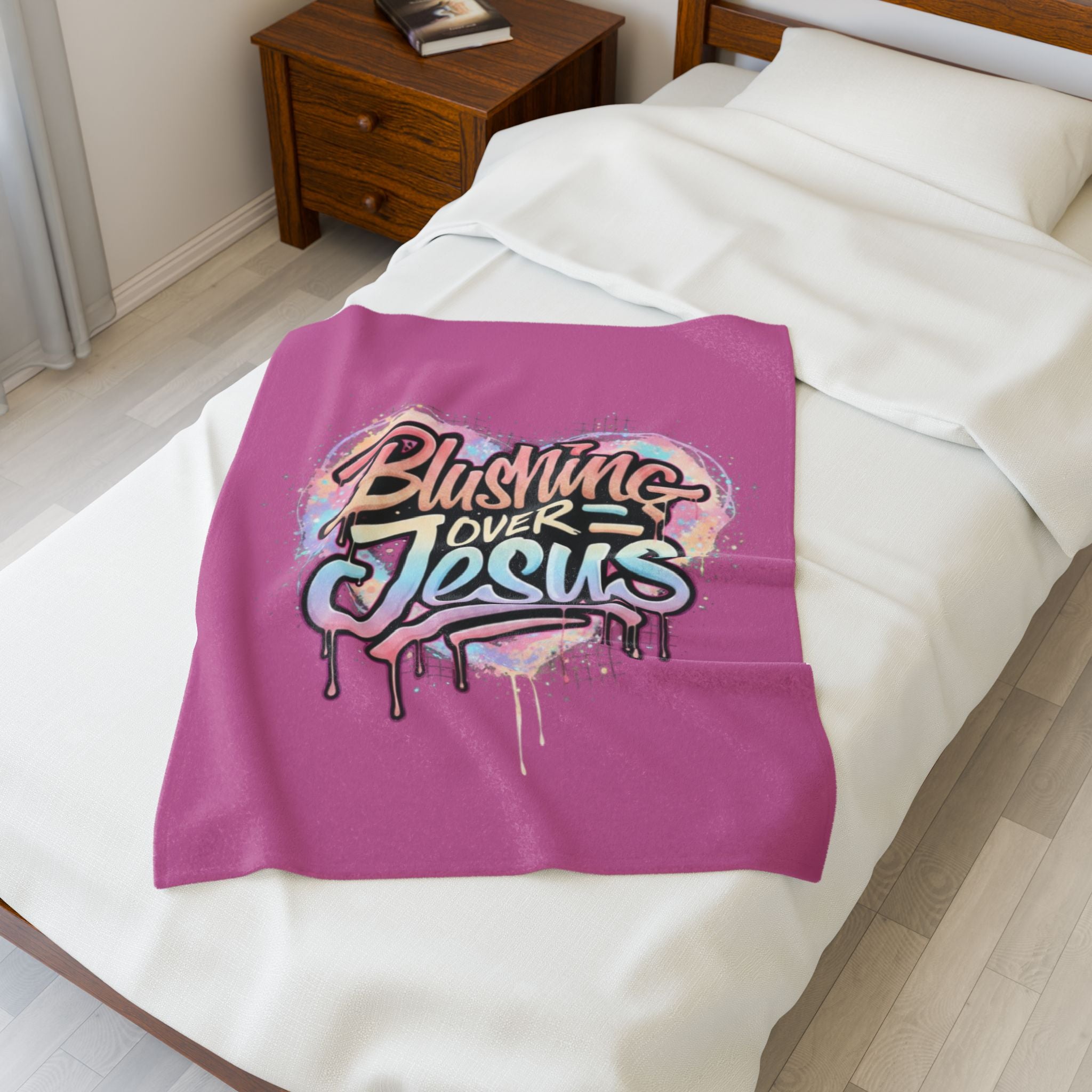 Blushing Over Jesus Velveteen Plush Blanket — Pastel Heart Christian Throw